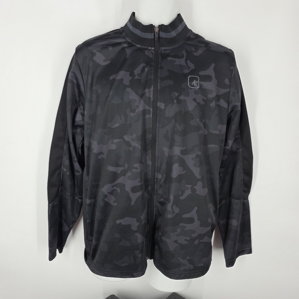 AND1 Men's Medium Camo Track Jacket Full Zip Black Gray Camouflage Basketball